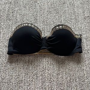 Victoria’s Secret bathing suit top, size 34C, black and gold.